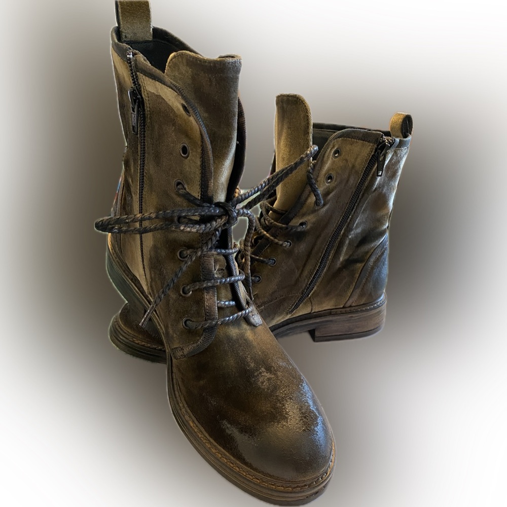 Bronze/Brown/Black Italian Leather Combat Boots - Ladies size 40 / US 9.5